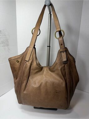 Frye Brown Leather Expandable Sides Double Handles Large Shoulder Bag Purse